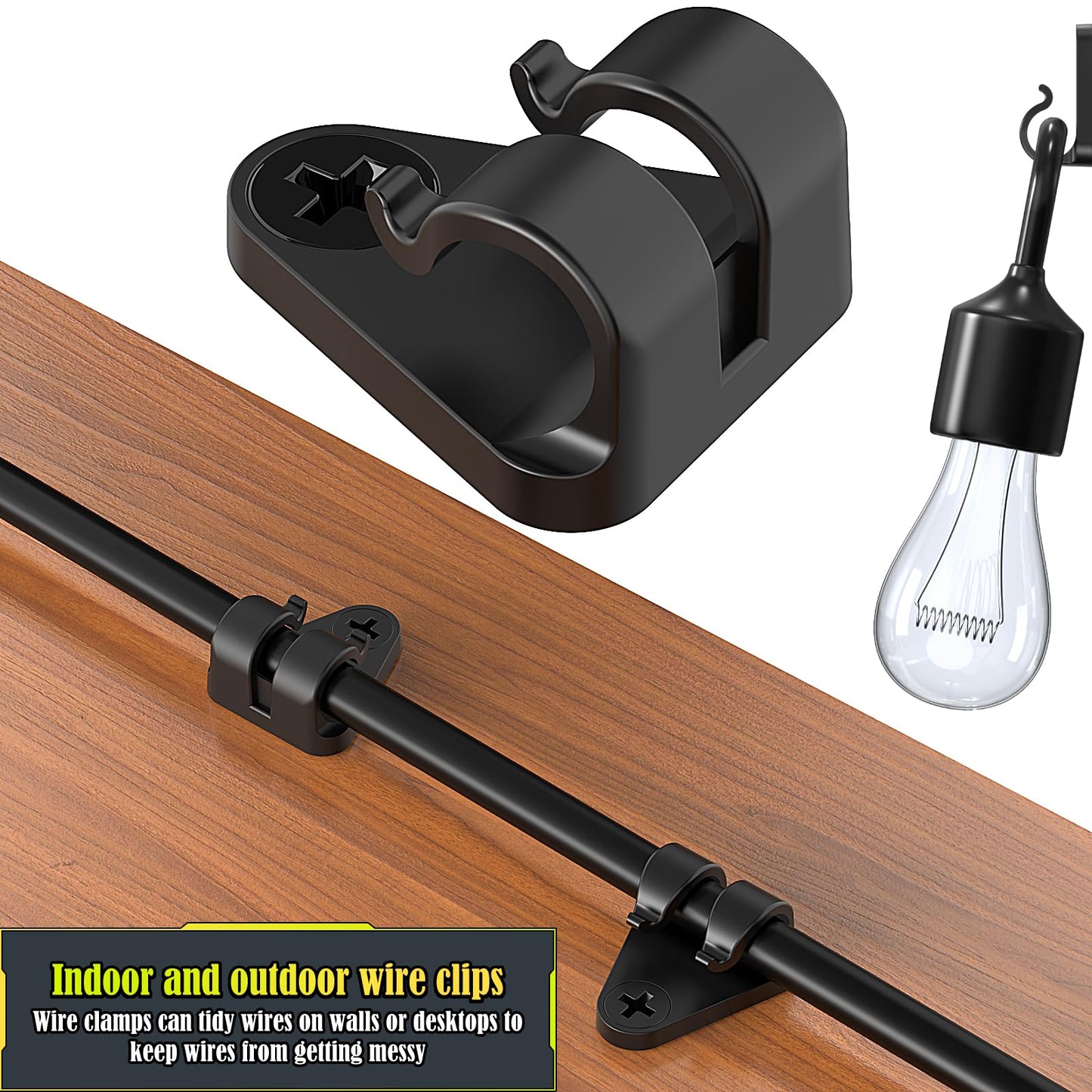 Lewufe Hooks for Outdoor String Lights Clips, Christmas Light Clips Weatherproof, Lights Hanger Hooks for Hanging Christmas Light, Fairy Light, Cable, Holiday Decor - Black, 50 Pack