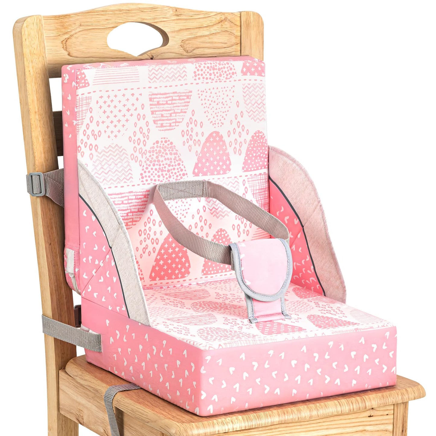 Toddler Booster Seat for Dining Table, Portable Booster Seat for Table, Adjustable Pink Cushion with Creative Design, Washable Seat Pad, Easy to Clean