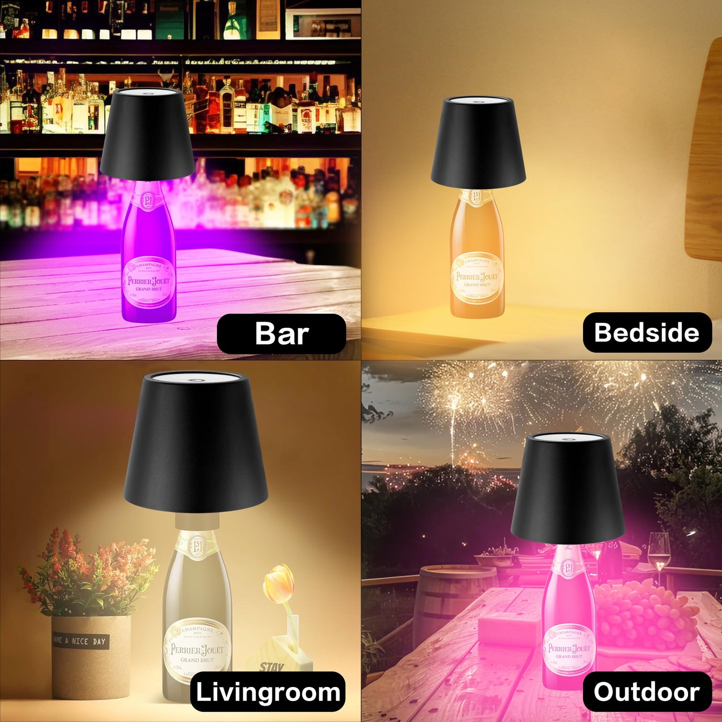 Wine Bottle Lights,2025 Upgraded Bottle Lamp,Rechargeable Wireless Bottle Light with Remote, RGBW Multicolor+3 Color Temperature Wine Battery Light for Bar, Bedside, Restaurant (Black, 1 Pack)