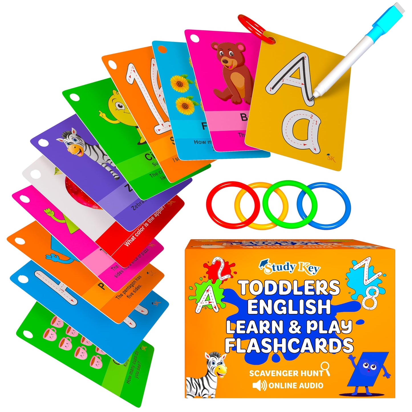 Study Key English Toddlers Flashcards – Sight Words Flash Cards for Kindergarten – Shapes, Animals, Fruits, Colors, Numbers & ABC Flash Cards for Toddlers Ages 1+