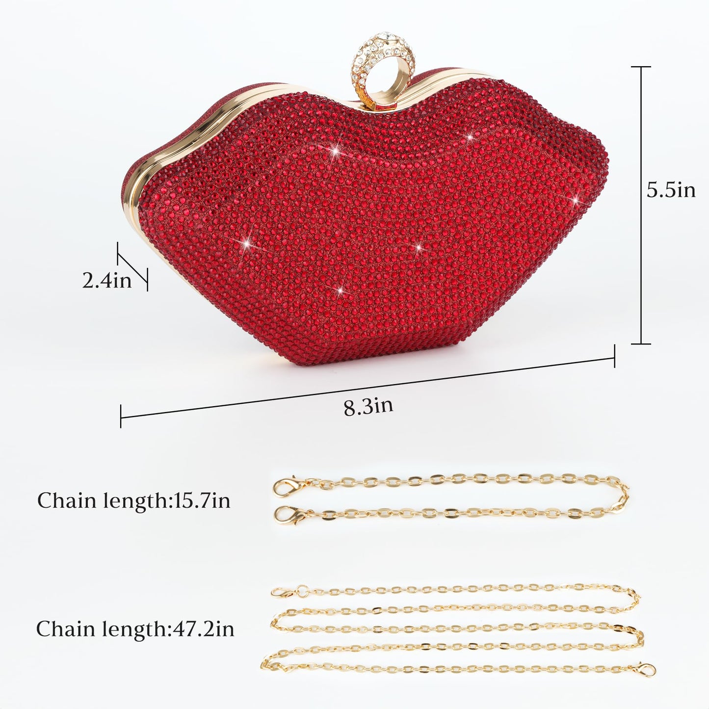 Gripit Rhinestone Small Red Clutch Purse Sparkly Evening Bag Glitter Wedding Party Prom Handbag for Women