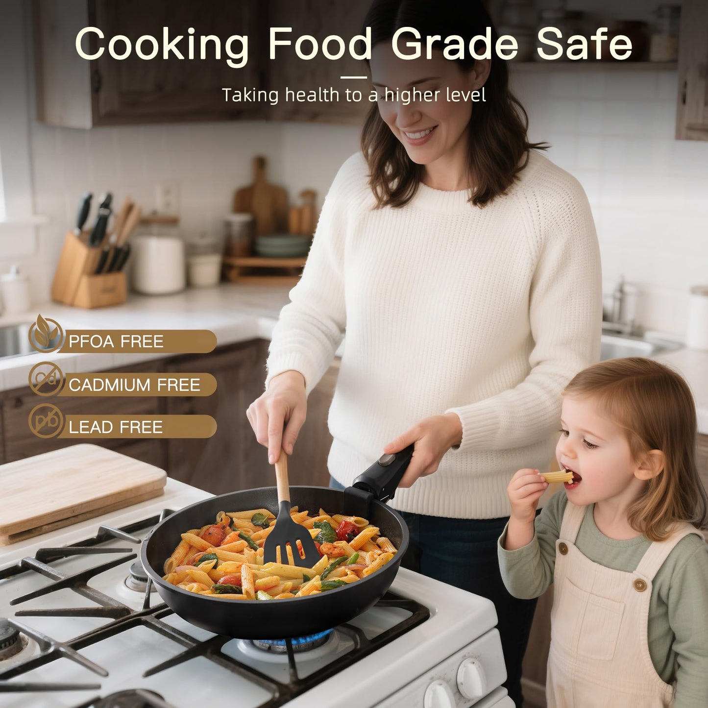 Astercook 21 Pcs Pots and Pans Set Non Stick, Ceramic Cookware Set Detachable Handle, RV Kitchen Cooking Set Removable Handles, Oven Safe, Induction Ready, Stackable Non-stick Set, Black