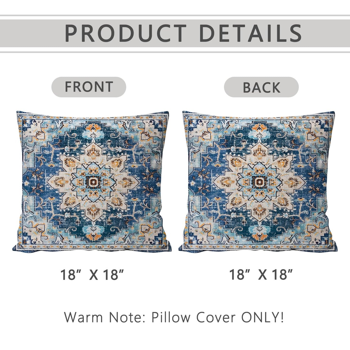 infenhiy Throw Pillow Covers Pack of 2 Double-Sided Printing Home Indoor and Outdoor Sofa Bed Decor 18 x 18 Inch pillowcover (Blue Light Blue Bohemian Pattern, 18x18Inch)