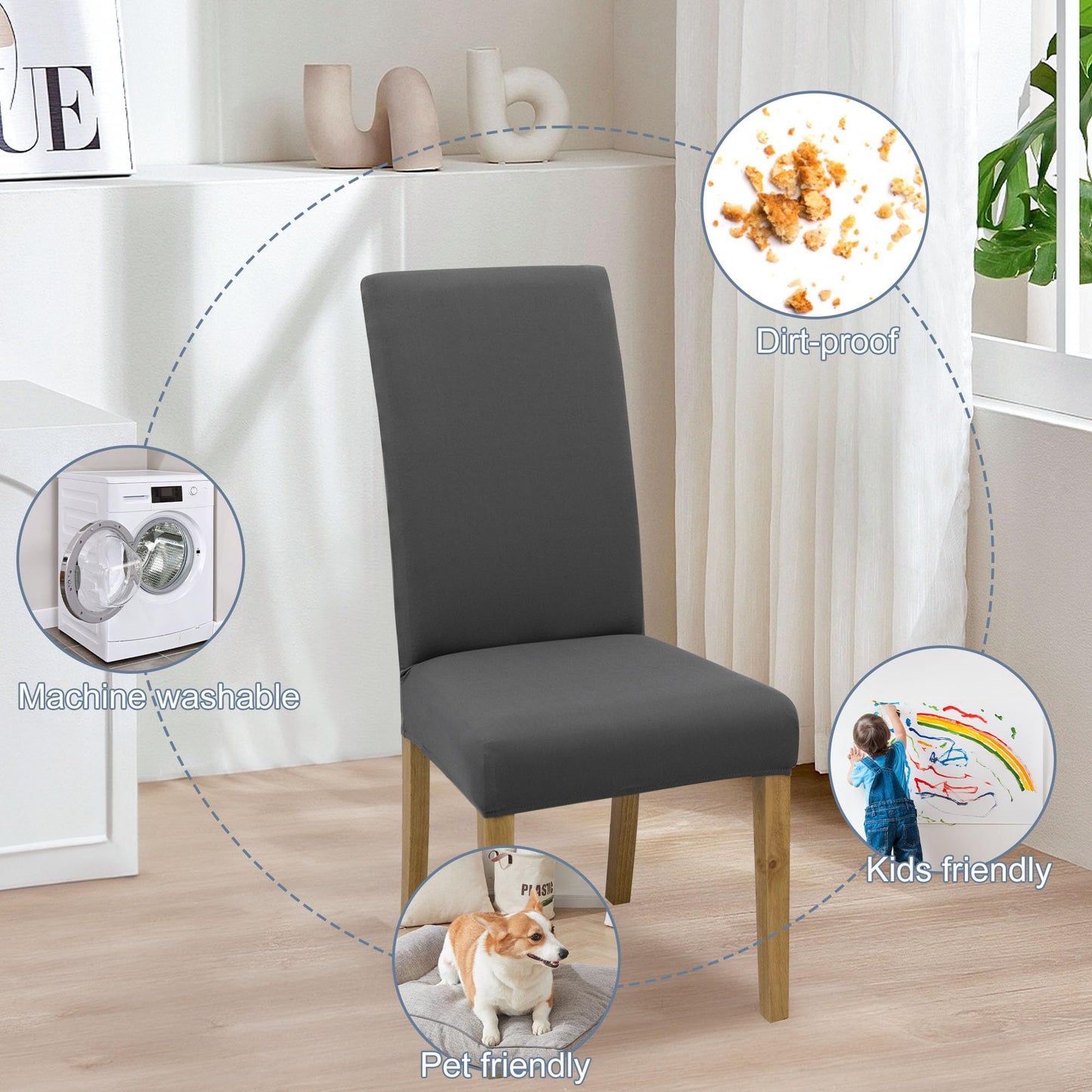 BIETYONE Dining Chair Cover,Dining Room Chair Covers Set of 6,Stretch Kitchen Chair Cover,Washable Dining Chair Cover,Parsons Chair Slipcovers Protective,for Home,Restaurant,Banquet(Gray)