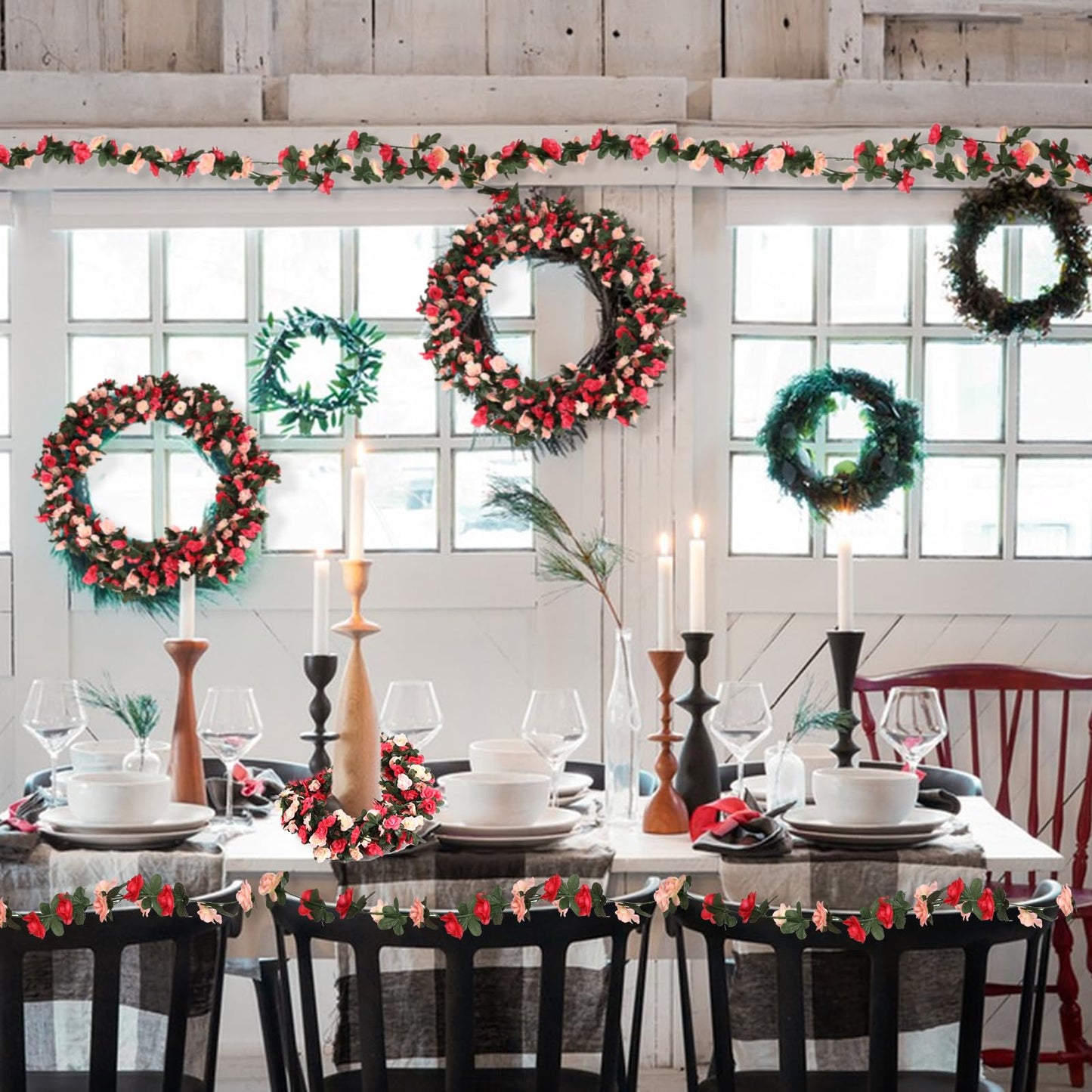 4 Pcs 32.8FT Flower Garland,Rose Garland,Pink Flower Vines for Decoration, Wedding, Garden, Wall Decoration,Backdrop,Bedroom,Birthday Party