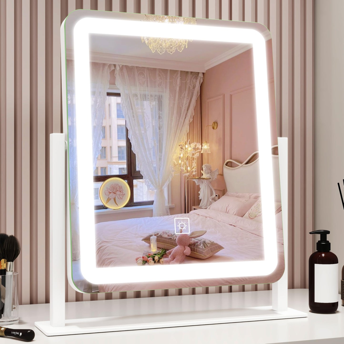 ROLOVE Vanity Mirror with Lights, 12.6"×15" LED Makeup Mirror, Lighted Makeup Mirror with Lights, Smart Touch Control Dimmable 3 Modes Light, Lighted Up Mirror for Makeup Desk, Bedroom, Dressing Room