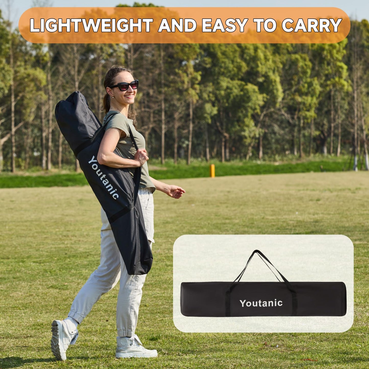 Youtanic Oversized Folding Rocking Camping Chair, Padded Portable Rocking Chair with Pockets, Cup Holder and Carry Bag, Heavy Duty Outdoor Rocker Patio Chair for Garden, Lawn, Yard, Up to 400lbs, Gray