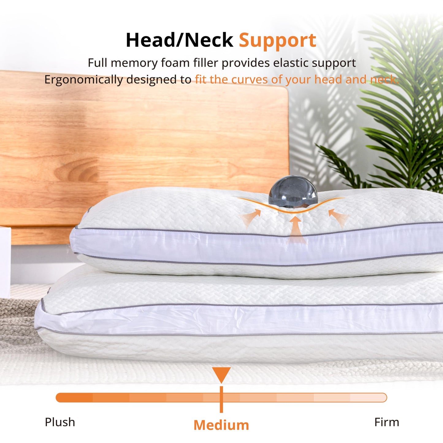 EGOHOME Shredded Memory Foam, Bed Sleeping, Medium Queen Size Side Back Stomach Sleepers, Neck Support Pillow with Washable Removable Cover, Haven King, White