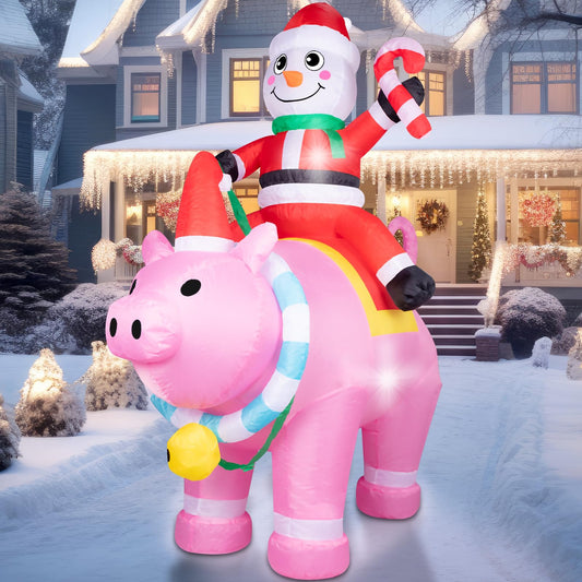 7FT Christmas Inflatables Cute Inflatable Christmas Inflatable Santa with Pink Pig Christmas Decorations Outdoor Christmas Blow Up for Yard, Outside, Built-in LED Lights with Tether