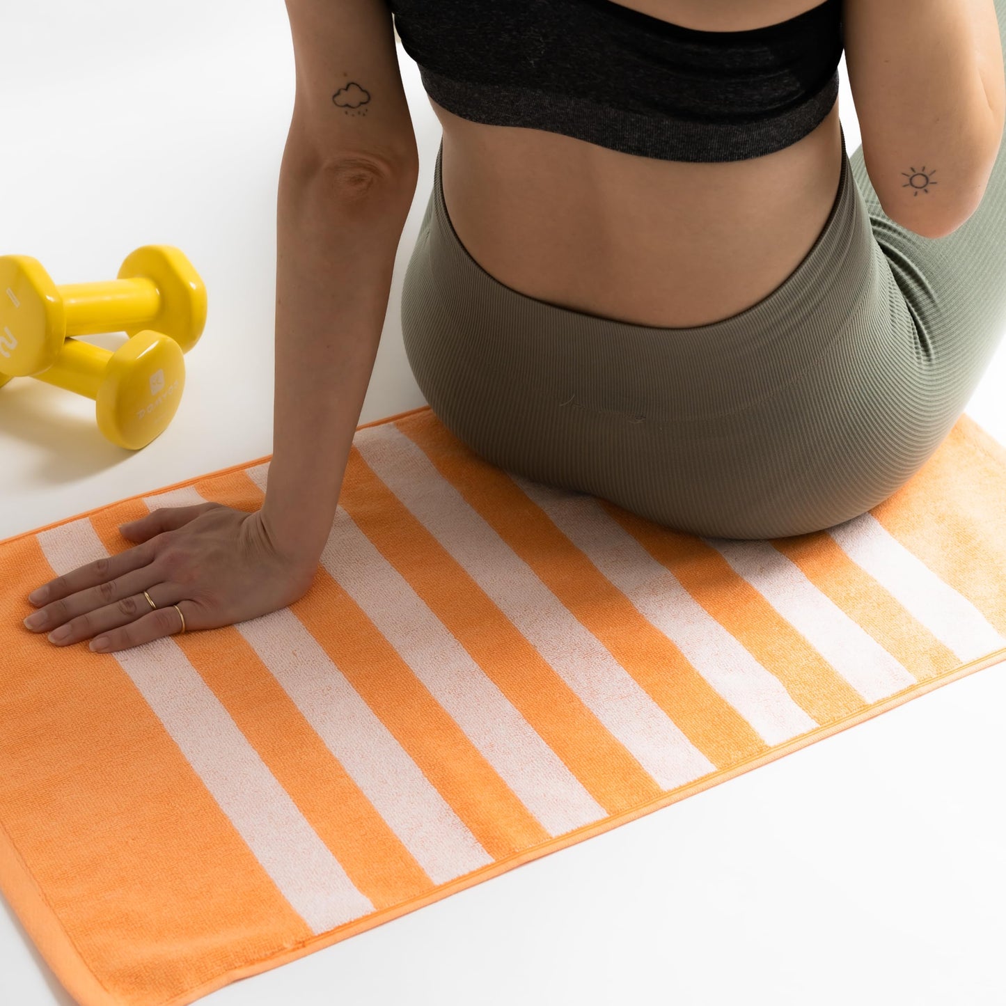 Luzia Striped Workout Towel for Sweat (Pack of 4) - Premium Quality 100% Turkish Cotton - Lightweight and Super Absorbent for Exercise, Sports, Workout, Fitness, Gym, Yoga, Running (Orange)