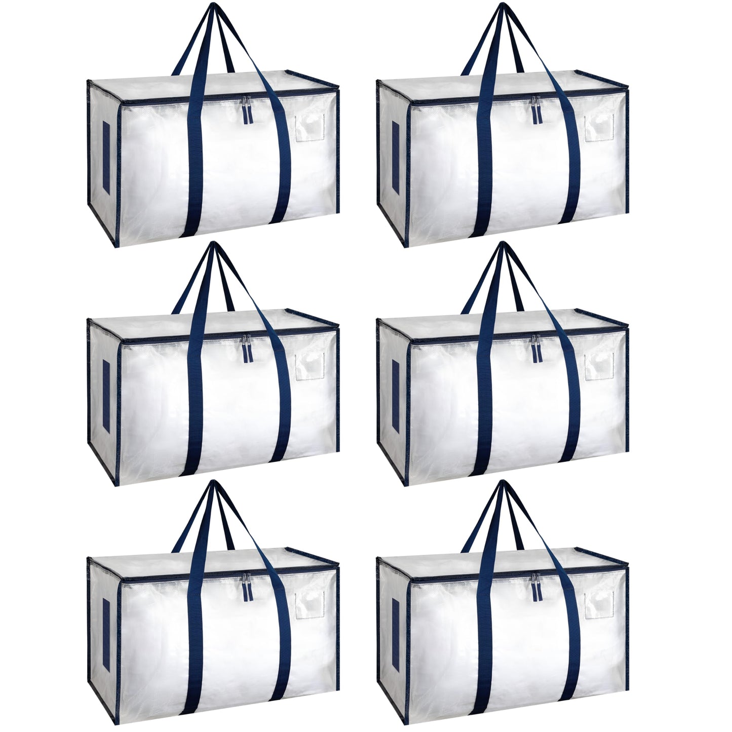 HealSmart 6 Pack Large Moving Bags with Zippers & Handles, Moving Supplies with lids, Heavy Duty Totes for Space Saving, Fold Flat, Moving and Storing, Clear