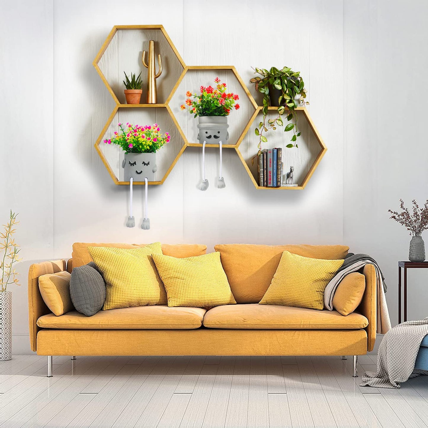 skycoo 3Pack Fake Plants in Cute Pots, Indoor Faux Plants Decorations Lifelike with 60 Artificial Flowers for Office Bathroom Bedroom Living Room Kitchen Home Farmhouse Shelf Decor C