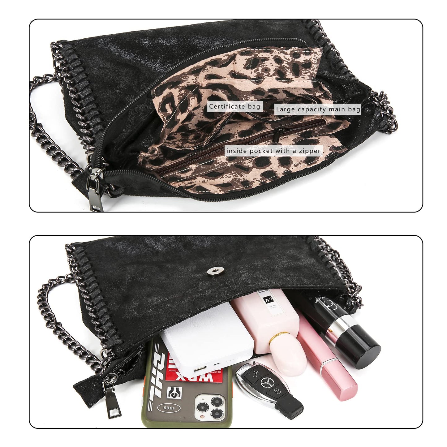 JOTHIN Crossbody Bags for Women Designer Handbags for Women Black Clutch Chain Crossbody Purse Women's Shoulder Handbags(Black)