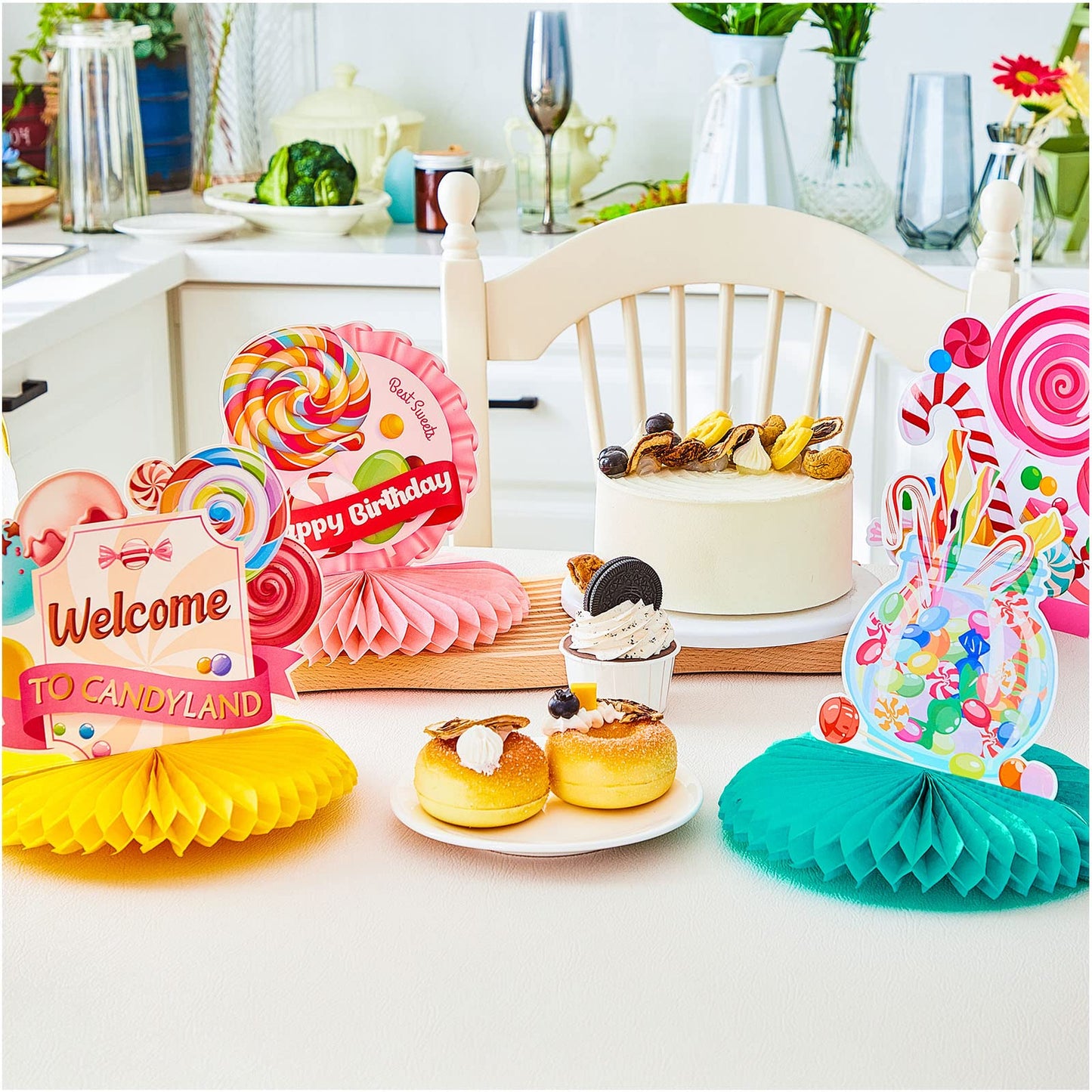 Marspark 10 Pieces Candyland Party Decorations Lollipop Table Topper Sweet Candy Table Centerpieces Boho Honeycomb Centerpieces Lollipop Decorations for Birthday Baby Shower Sweet Shop Party (Candy)