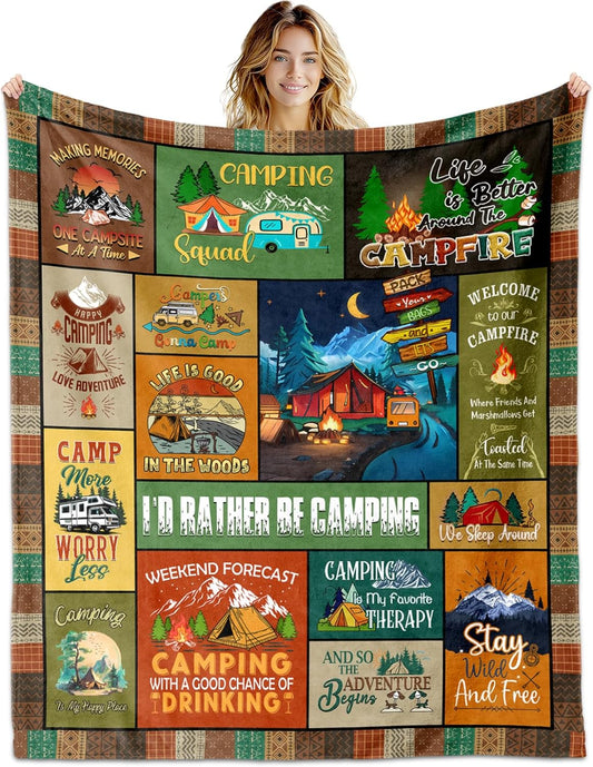 Camping Blanket 60" X 50", Camping Gifts for Women Men, Woman Camping' Gift Camper Decor, Camp Blanket, Camping' Stuff, Camping's Decor for Camper, Blankets Gifts for Camping Lover
