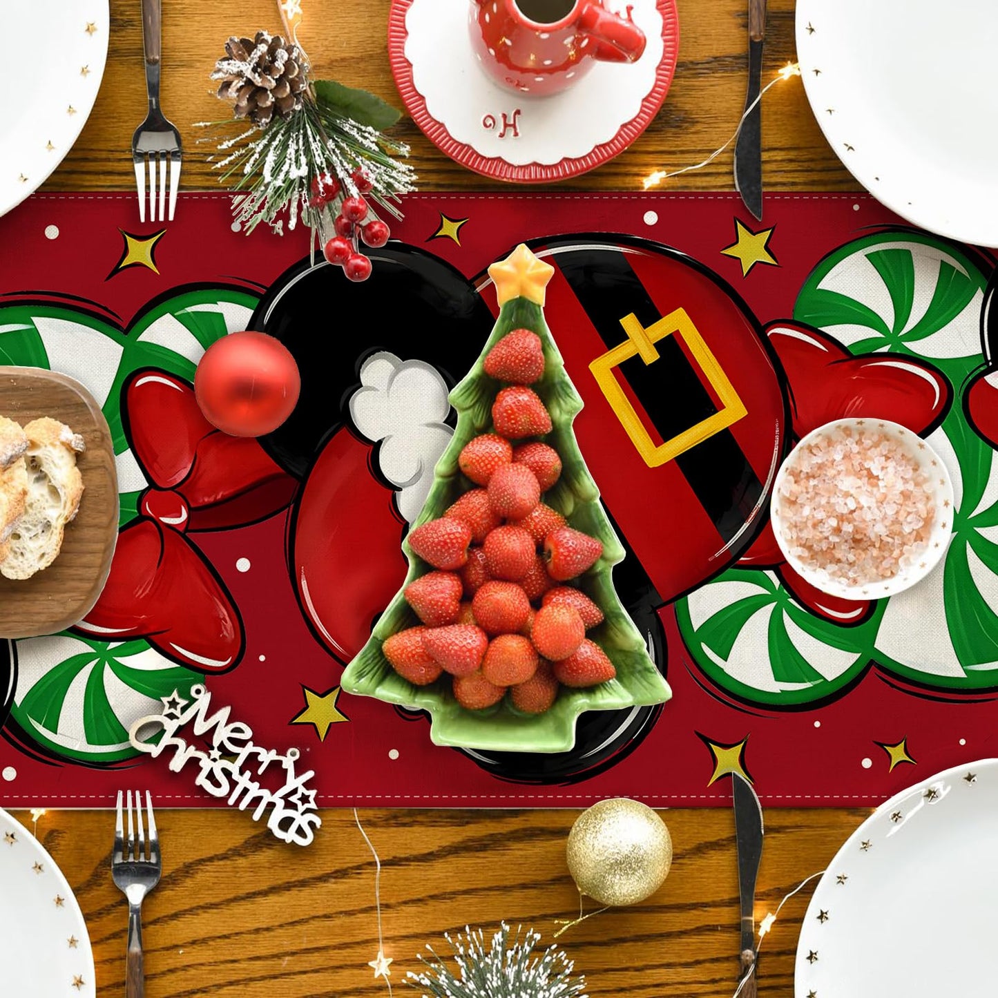 Christmas Table Runner Christmas Cartoon Mouse Table Cover New Year Winter Xmas Decor Red Christmas Decorations for Home Party
