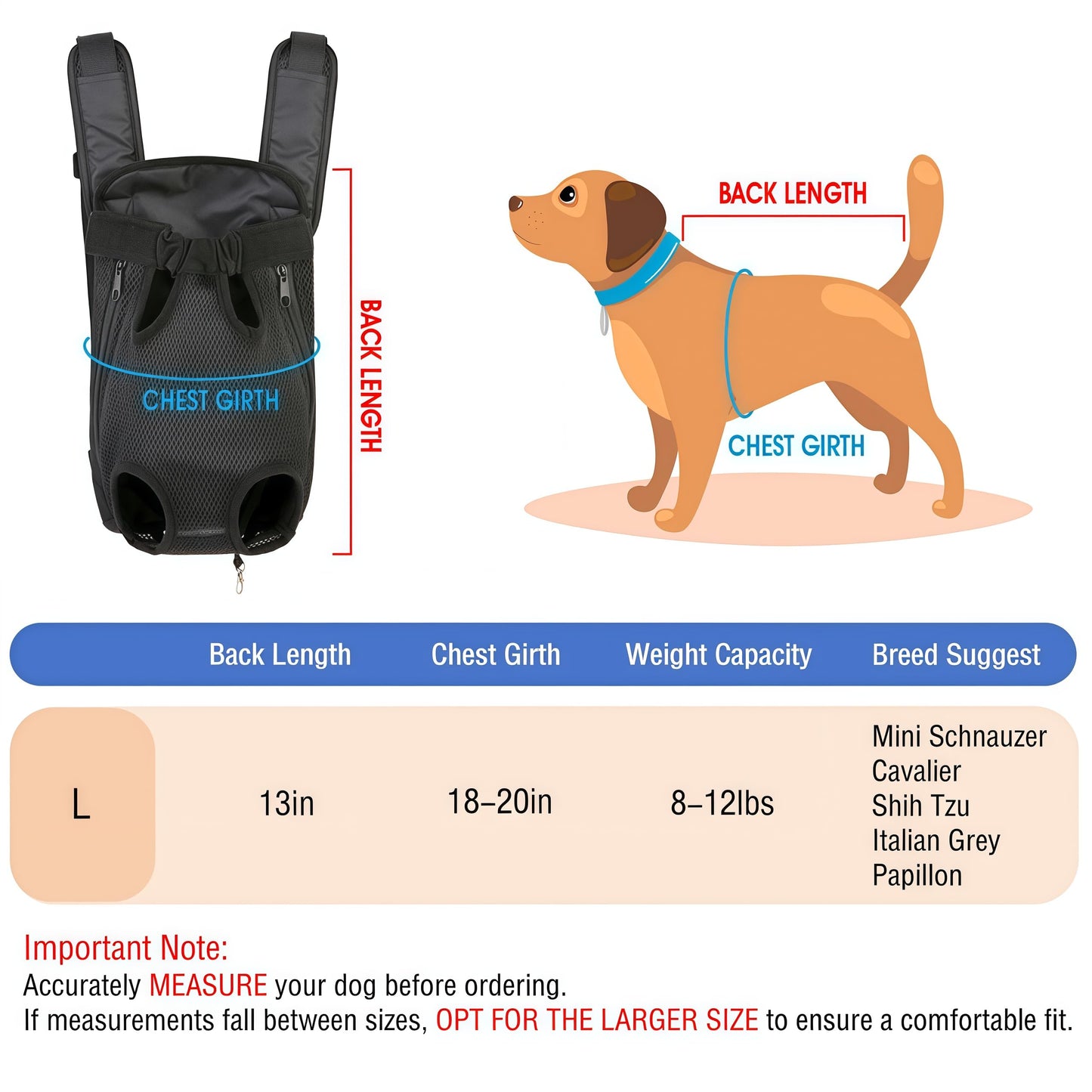 Dog Backpack Carrier, Adjustable Pet Front Carriers, Legs Out Carrying Sling Travel Bag for Small Medium Dogs 8-12 Lbs, Soft Wearable Puppy Chest Carry Backpacks for Walking/Hiking/Camping/Traveling