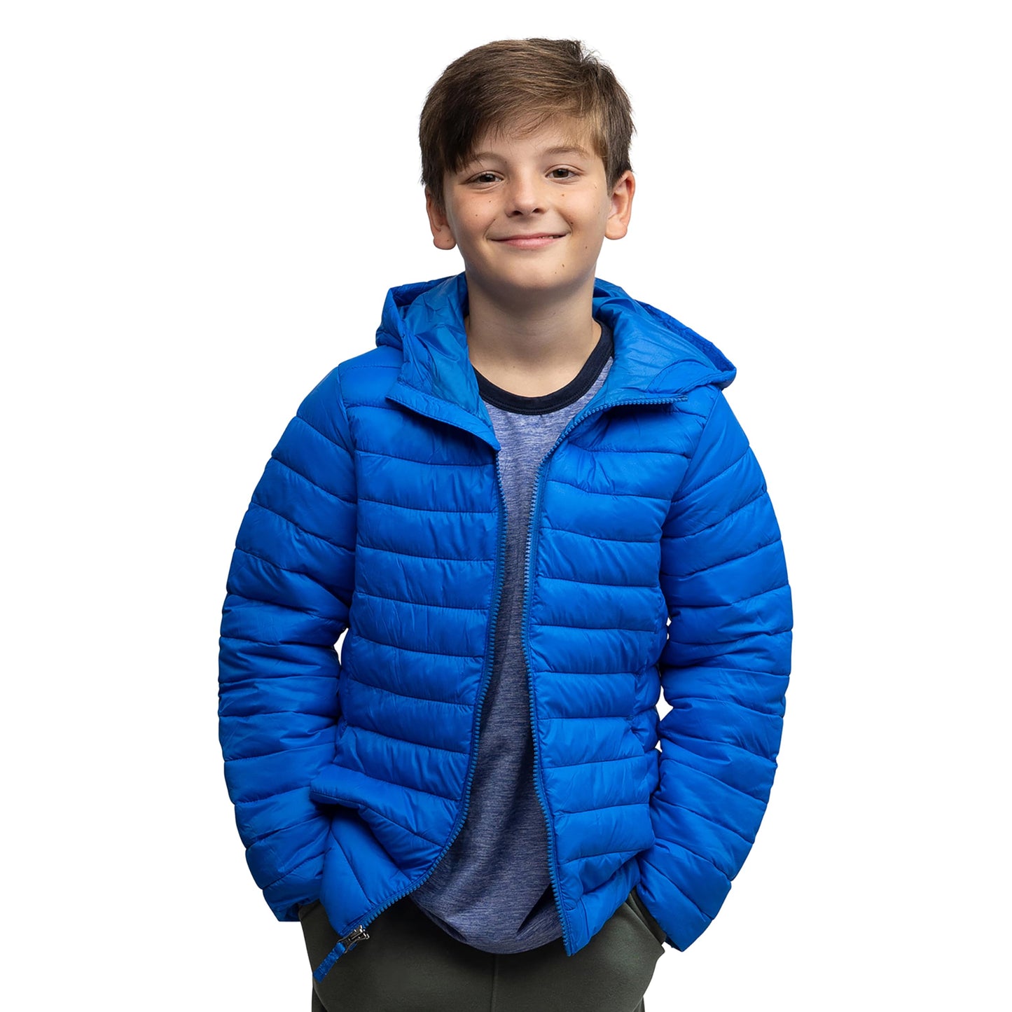 Lands' End Kids Full Zip Lightweight Thermoplume Hooded Jacket, Nautical Blue, Medium