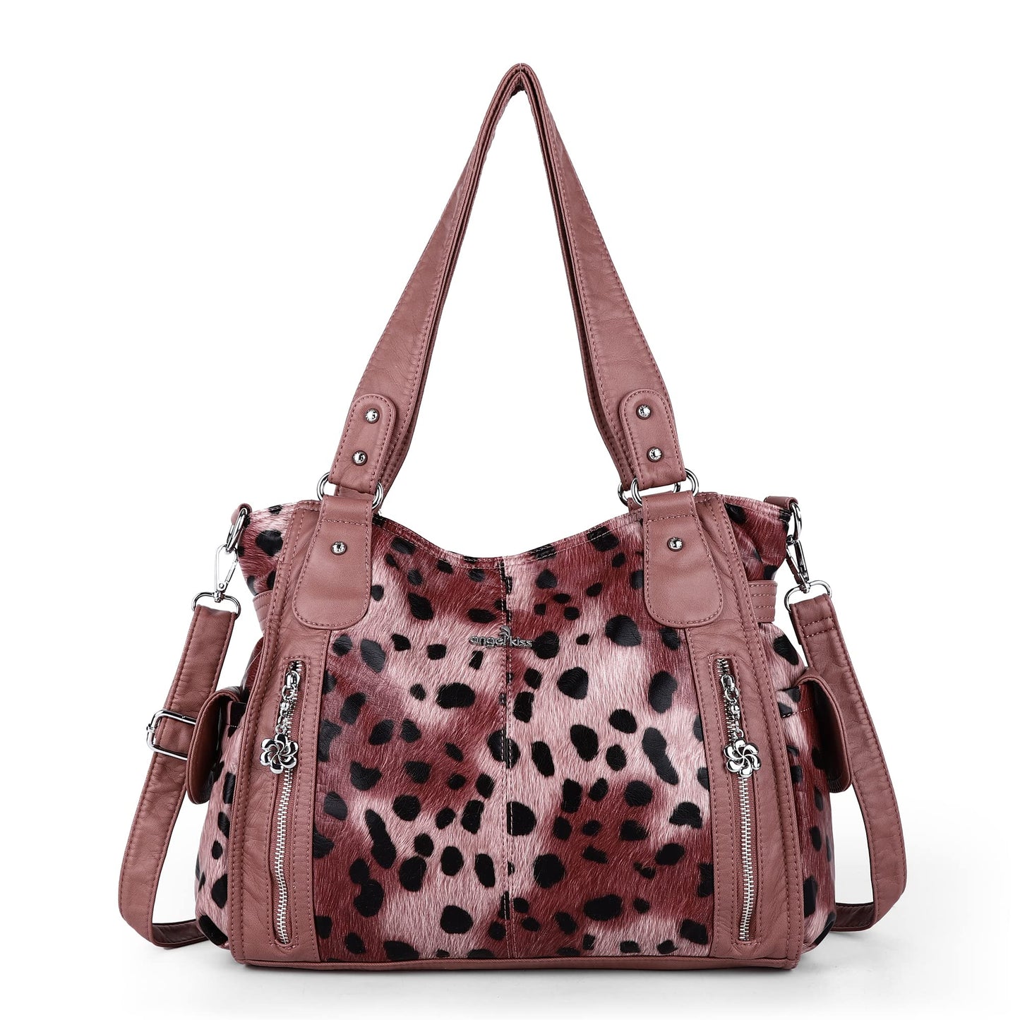 Angel Kiss Handbags for Womens Top-Handle Hobo Purse Roomy Casual Shoulder Bags PU Tote Satchel Purse for Womens 14leopard Pink