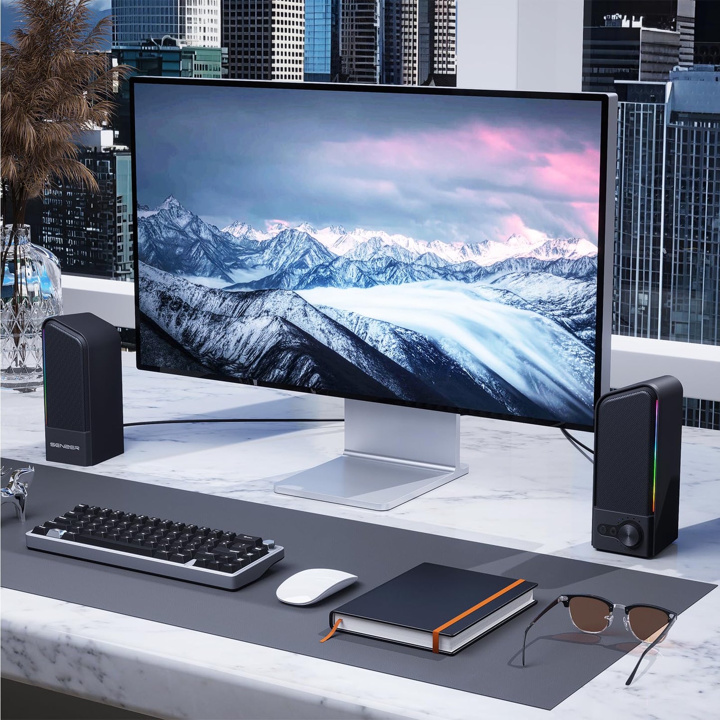 SENZER CS20 2 in 1 Bluetooth Computer Speakers for Desktop, USB Plug & Play Clear Sound PC Speakers with RGB Light, Monitor Sound Bar with Volume Knob, Gaming Speaker for PC Laptop Phone Tablet