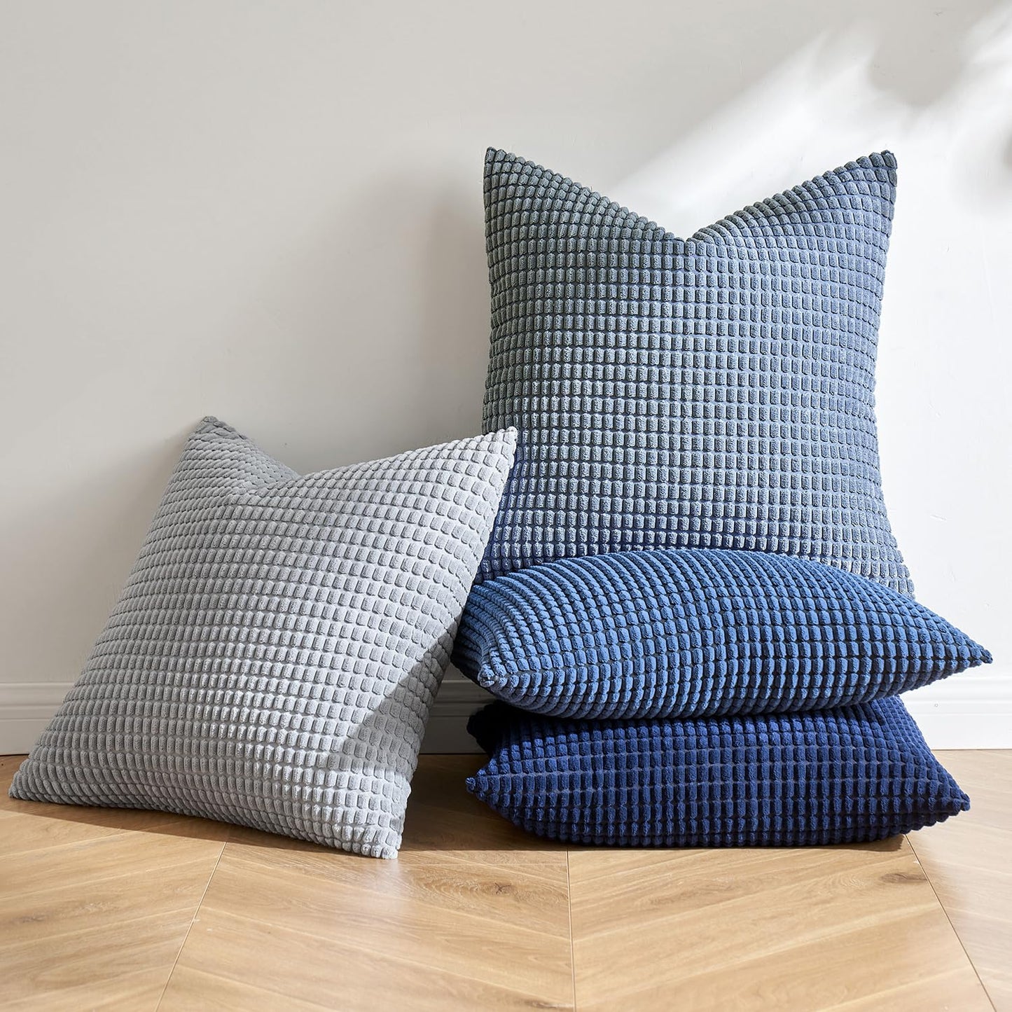 MIULEE Blue Decorative Pillow Covers 18x18 Inch Set of 4 Boho Western Farmhouse Home Decor Couch Throw Pillows Summer Coastal Corduroy Pillowcases Industrial for Sofa Living Room Bed