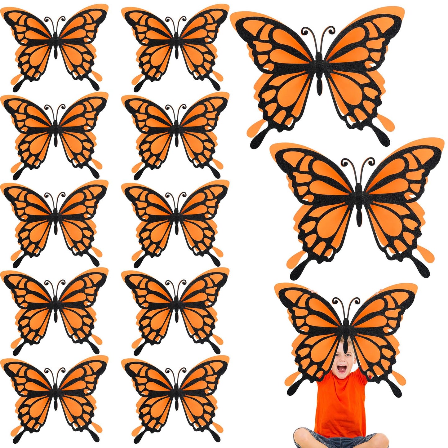 Geyee 12 Pcs 3D Large Butterfly Party Decoration Paper Butterfly Stickers in 2 Different Size Wall Mural Set for Birthday Baby Shower Nursery Bedroom Wedding(Gold and Purple)