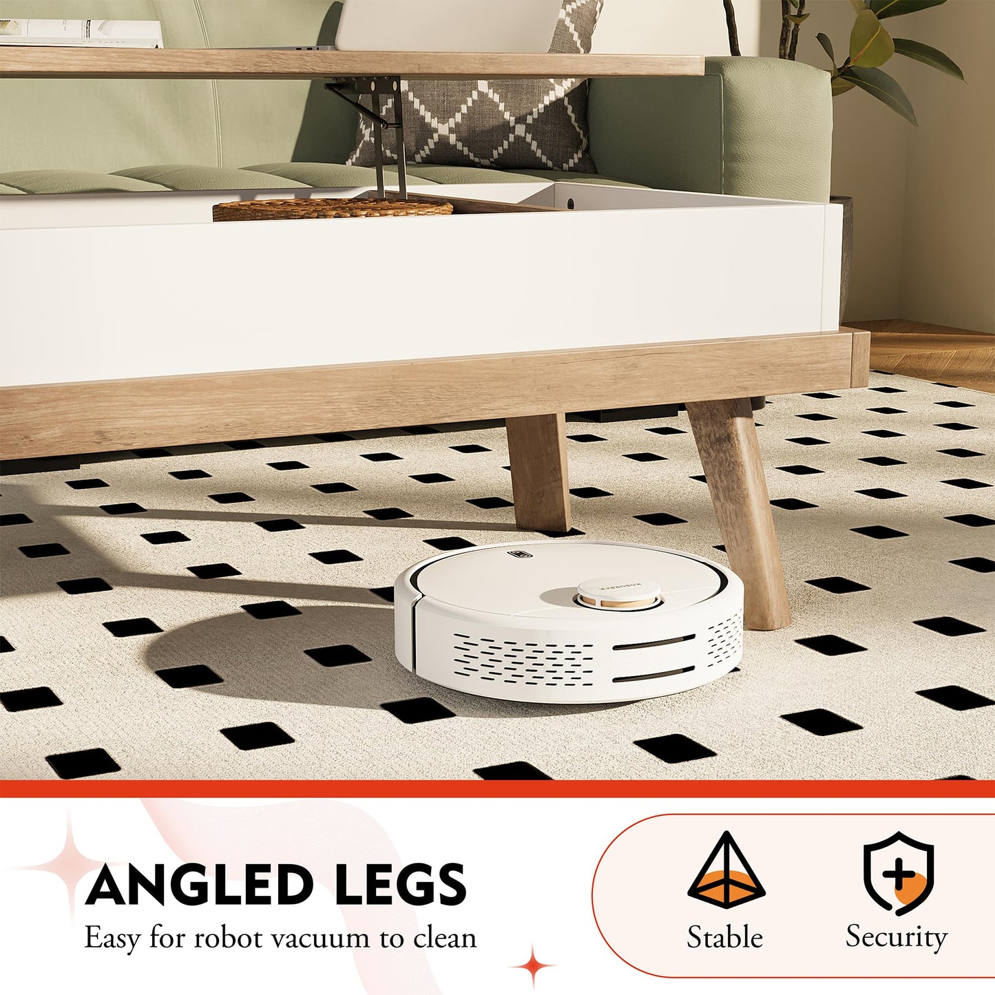 Meilocar Wood Coffee Table, Lift Top Coffee Table with Hidden Compartment, Living Room Reception Room, 39.4in L, Ivory