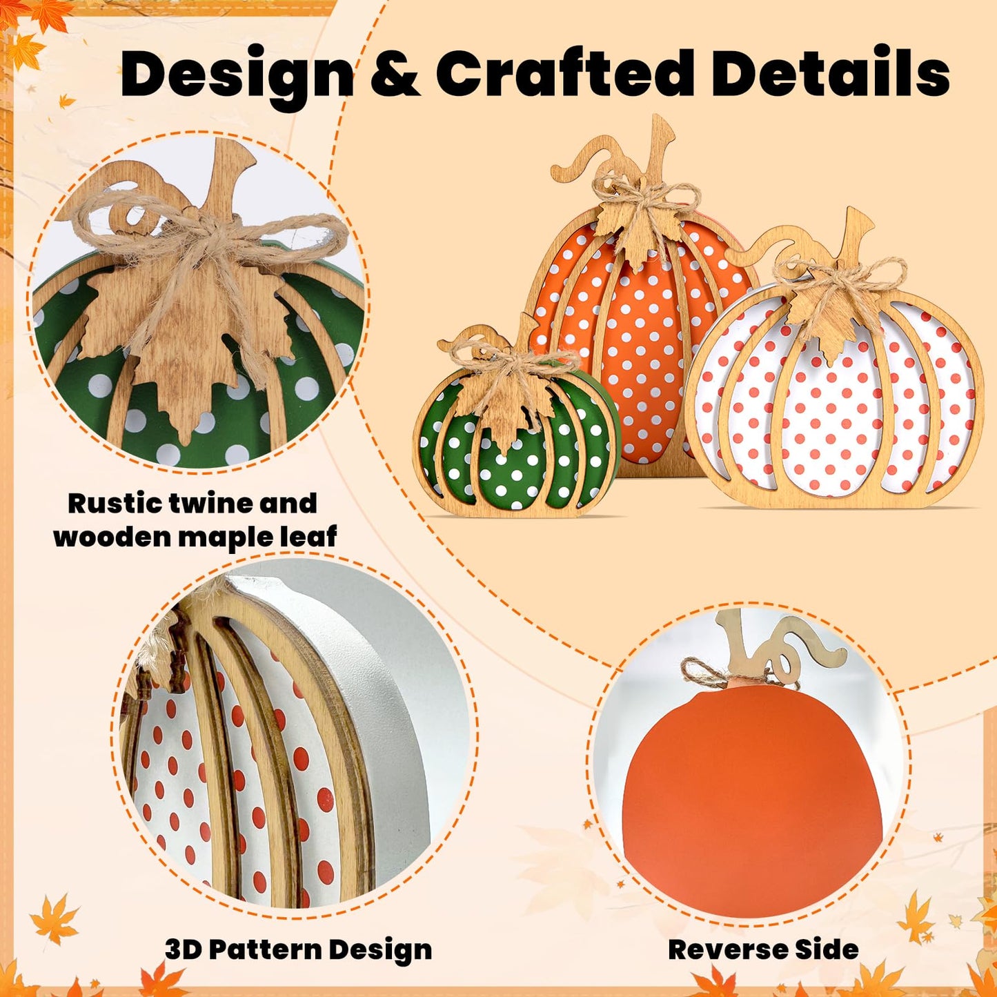 OLANRUN Fall Decorations for Home, 3-Piece Wooden Pumpkin Fall Decor, Autumn Thanksgiving Decorations for Table, Tiered Tray, Mantel, Shelf, Office