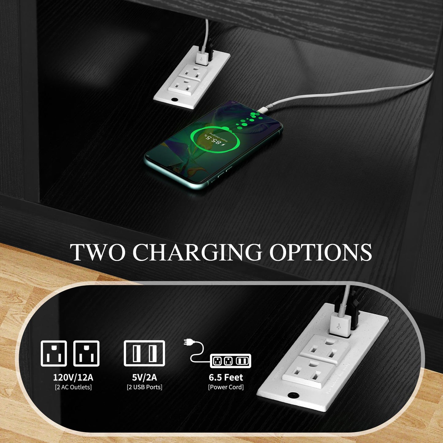 YITAHOME Modern Coffee Table with LED Lights, Rectangle Coffee Table with 2 Large Drawers, Spacious Glass Coffee Table, Upscale Large Living Room Table with Power Outlets and Remote Control, Black