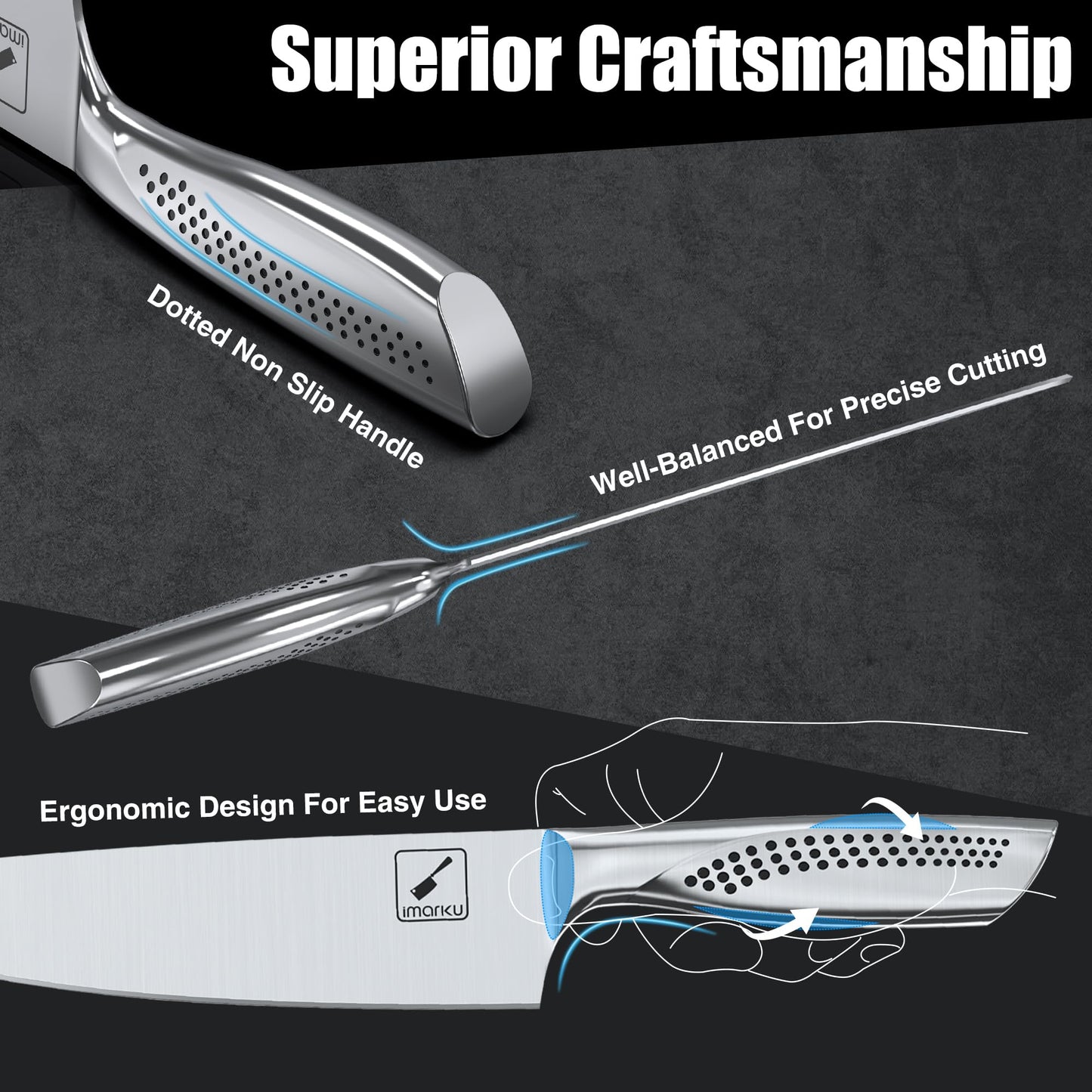 imarku Knife Set, Japanese HC Stainless Steel 15 PCS Kitchen Knife Set With Block With Built-in Sharpener, Razor-Sharp Blade Knife Block Set With Dotted Ergomomic Handle, Best Birthday Gifts, White