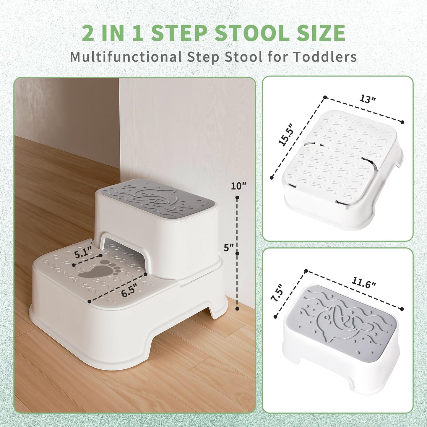 MangoHood Step Stools for Kids - Double up Toddlers Stool Multifunctional Toilet Stepping Stool for Kids Anti-Slip Step Stool for Bathroom Sink, Potty Training, Kitchen (White-1Pack)