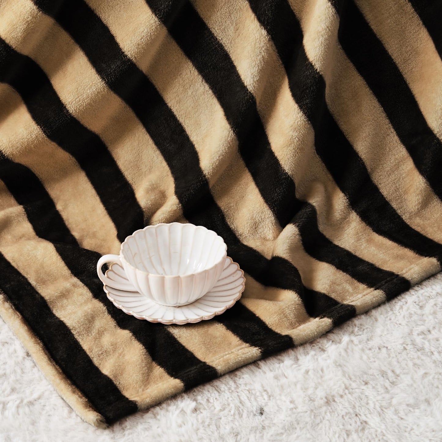 FY FIBER HOUSE Striped Flannel Throw Blanket - Soft Cozy Striped Blanket for Couch, Sofa, or Bed - 50"x60", Black Brown, All Season Use