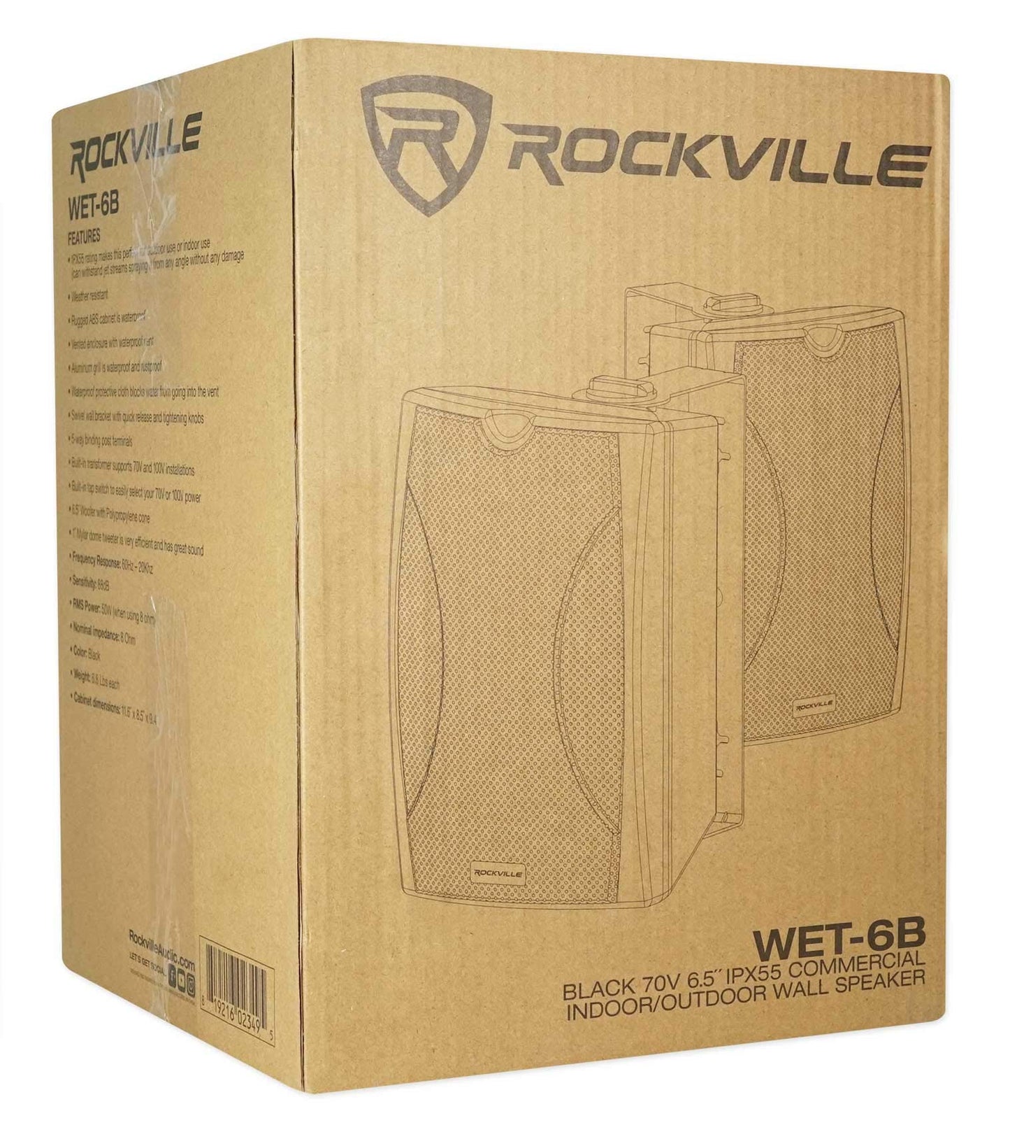 Rockville WET-6B 70V 6.5" IP55 Commercial Indoor/Outdoor Wall Speaker - Black