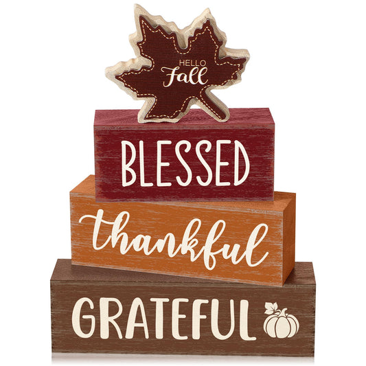 Yousoontic 4 Pcs Wooden Table Decorations Rustic Signs Tiered Tray Decor Wood Farmhouse Vintage Ornaments Gift Centerpiece Tabletop Decor for Entryway Home Desk Room (Fall Maple Leaf)