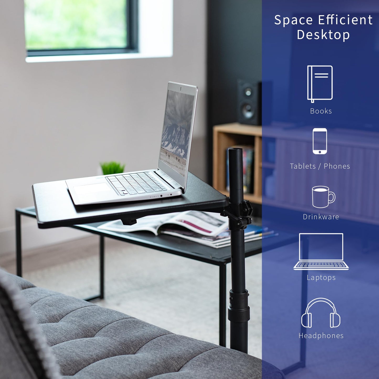 VIVO 20 inch Over Couch Swivel Table, Laptop Desk for Remote Work, Portable Recliner Workstation with Height Adjustable Swing Arm, Black, DESK-ST01C