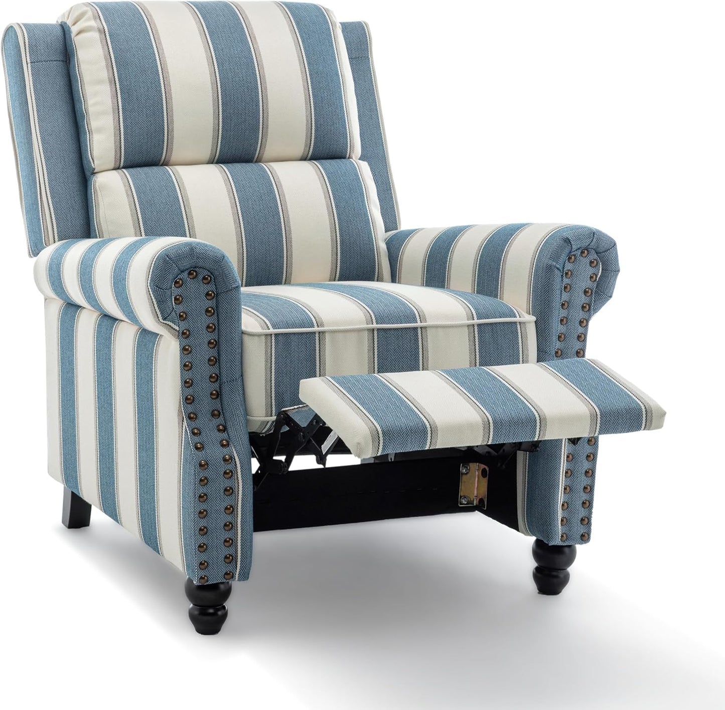 UIXE Pushback Recliner Chairs Set of 2, Fabric Armchair Push Back Accent Chair for Living Room, Rivet Trim Club Chair Overstuffed Home Theater Bedroom Reading Seat - Strip Navy