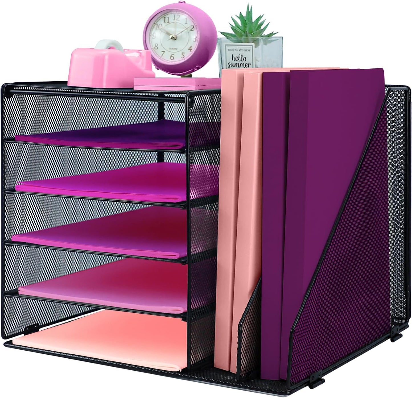 Desk Organizers and Accessories with File Holder, 5-Tier Paper Letter Tray Organiser, Mesh Desktop Document Organizer for Office Supplies, Workspace - Black