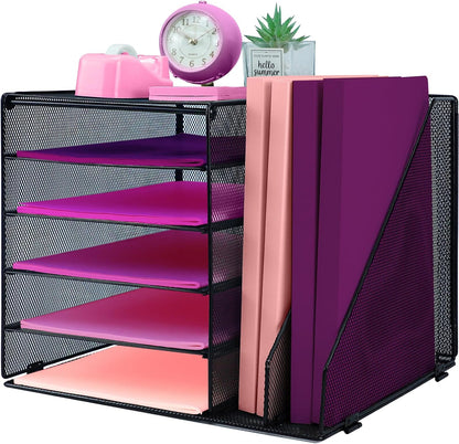 Desk Organizers and Accessories with File Holder, 5-Tier Paper Letter Tray Organiser, Mesh Desktop Document Organizer for Office Supplies, Workspace - Black