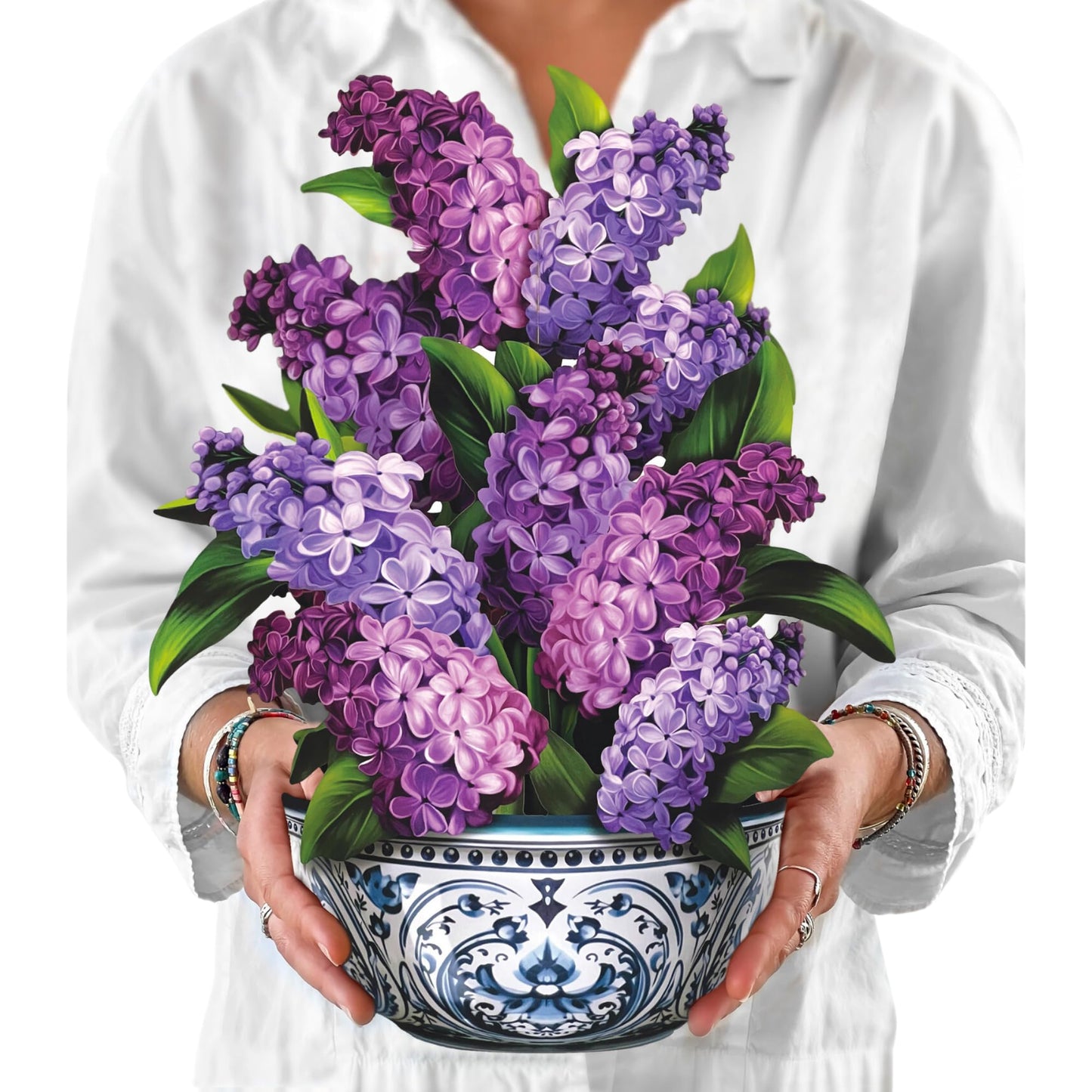 Freshcut Paper Pop Up Cards, Garden Lilacs, 12 Inch Life Sized Forever Flower Bouquet 3D Popup Greeting Card, Birthday Cards, Thank You Card, Blank Notecard & Envelope