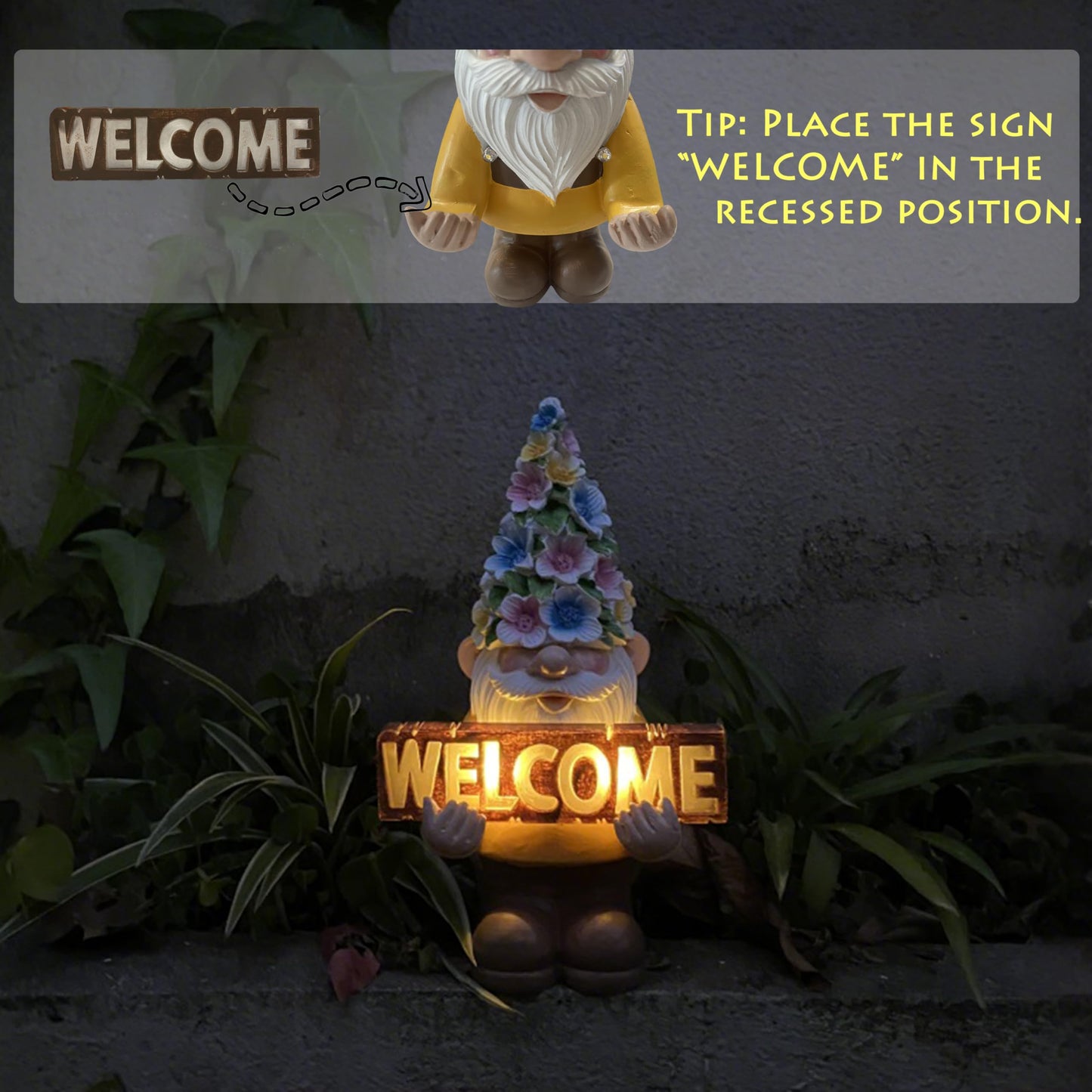 FESTGLOX Solar Garden Gnome Statue with Light, Solar Gnomes Decorations for Yard Outdoor Welcome Gnome Decor for Patio Gnome Mom Gift