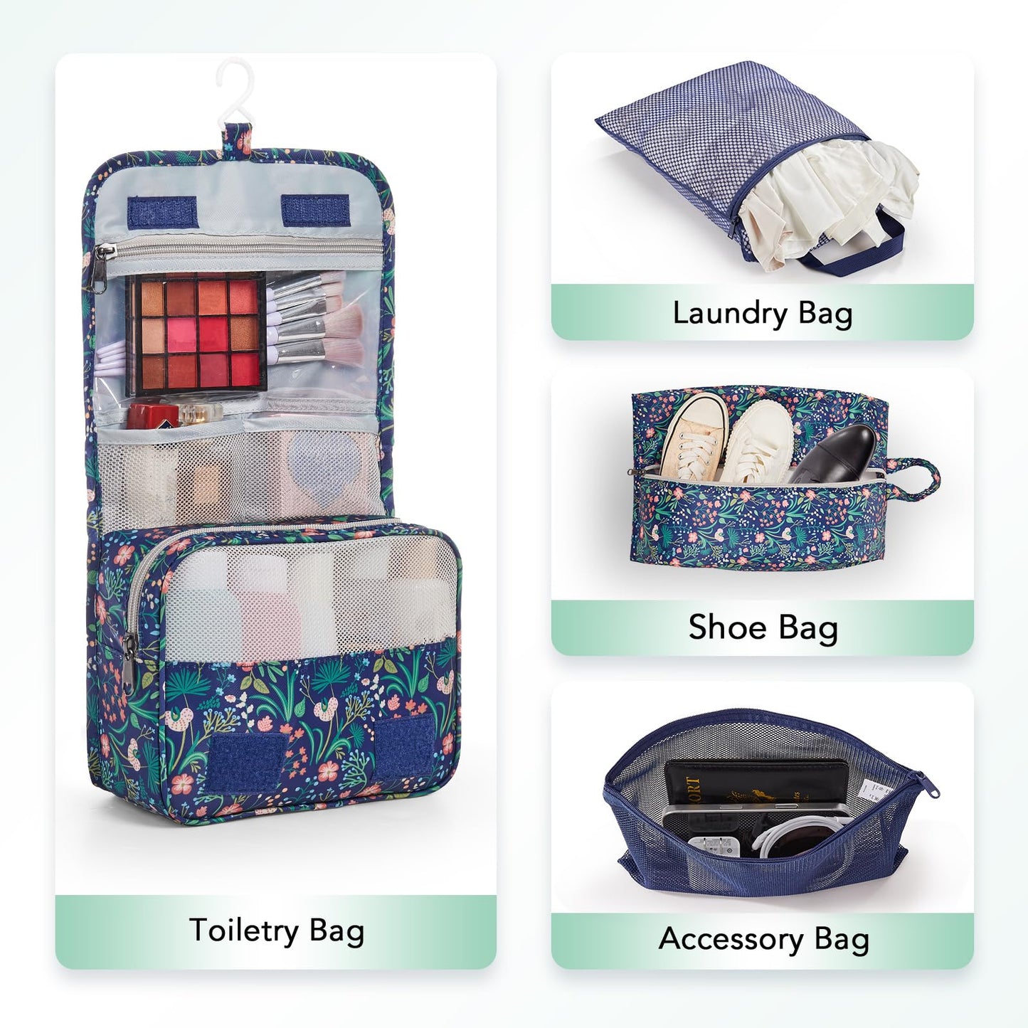 8 Set Compression Packing Cubes for Travel Essentials,Compressible Expandable Packing Cubes for Suitcase,OlarHike Luggage Organizer Bags,Handy Helper for Organizing Clothes(Dark Blue Floral)