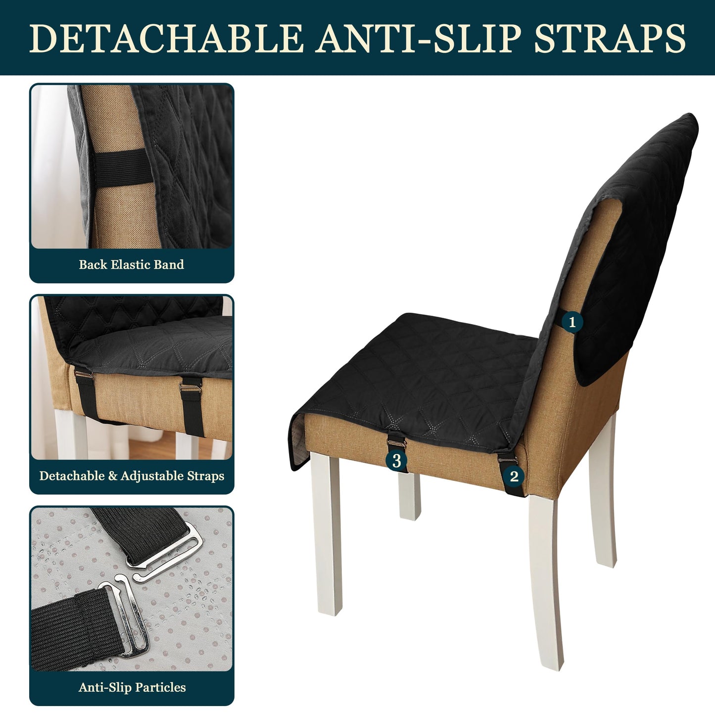 Yonus Waterproof Dining Chair Cover Office Chair Cover Water Resistant Dining Room Chair Cover Kitchen Chair Slipcover Computer Chair Cover with Anti-Slip Buckle (Black, 1PCS)