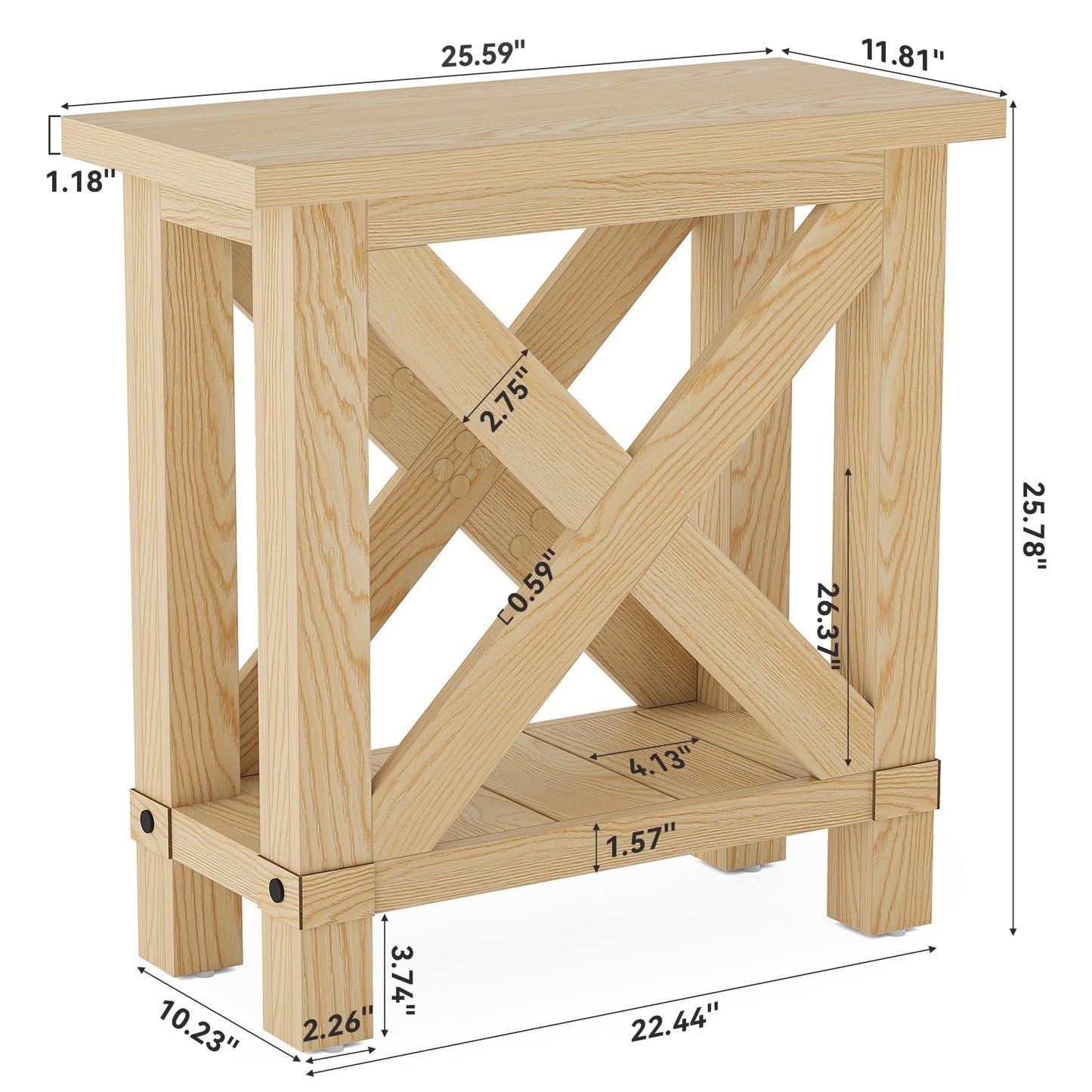 LITTLE TREE Farmhouse Side Table, Narrow End Table for Space Saving, Bedside Furniture for Bedroom, Living Room, Small Spaces, Oak