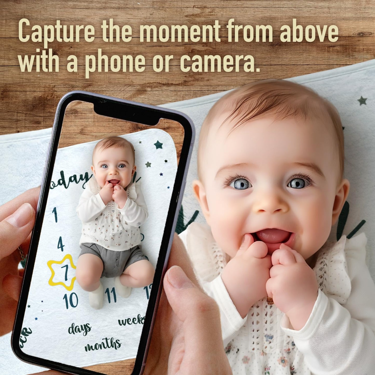 The Modern Child Baby Milestone Blanket - Super Soft Fleece Monthly Milestone Blanket for Baby Girl and Boy - Perfect for Baby's First Year Growth Chart - Monthly Baby Milestone - Blue Moon - 60"x40"