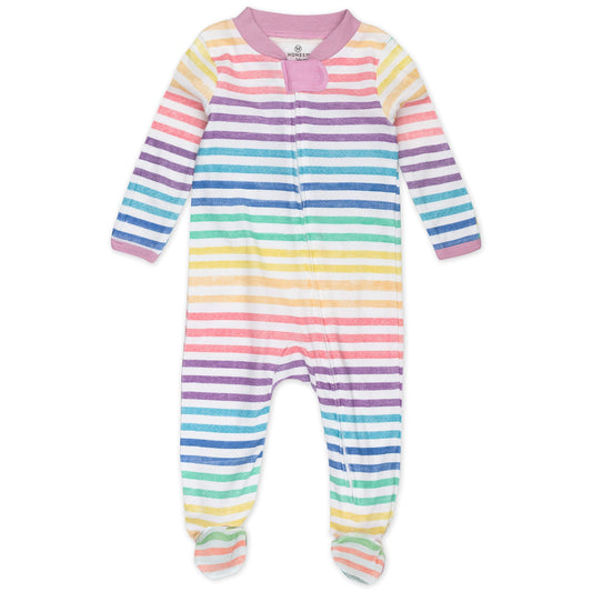 HonestBaby Baby Girls Play Footed Pajamas One-piece Jumpsuit Zip-front Pjs 100% Organic Cotton For And Toddler Sleepers, Rainbow Stripe, 3-6 Months US