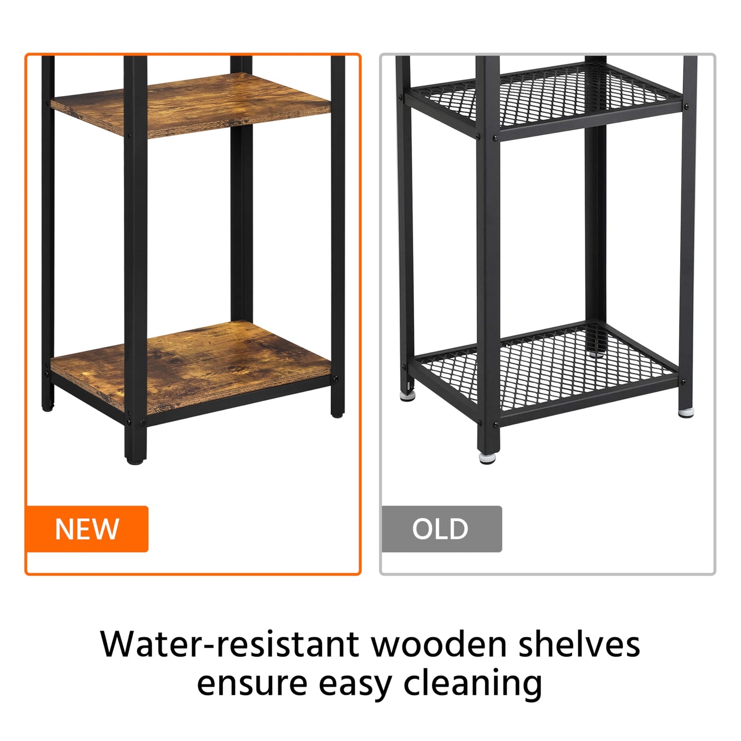 Yaheetech Large 3-Tier Tall End Table, 30 Inches High Side Table with Wooden Shelves & Strong Metal Frame for Living Room Small Space, 12 x 16 x 29.5 inches，Rustic Brown