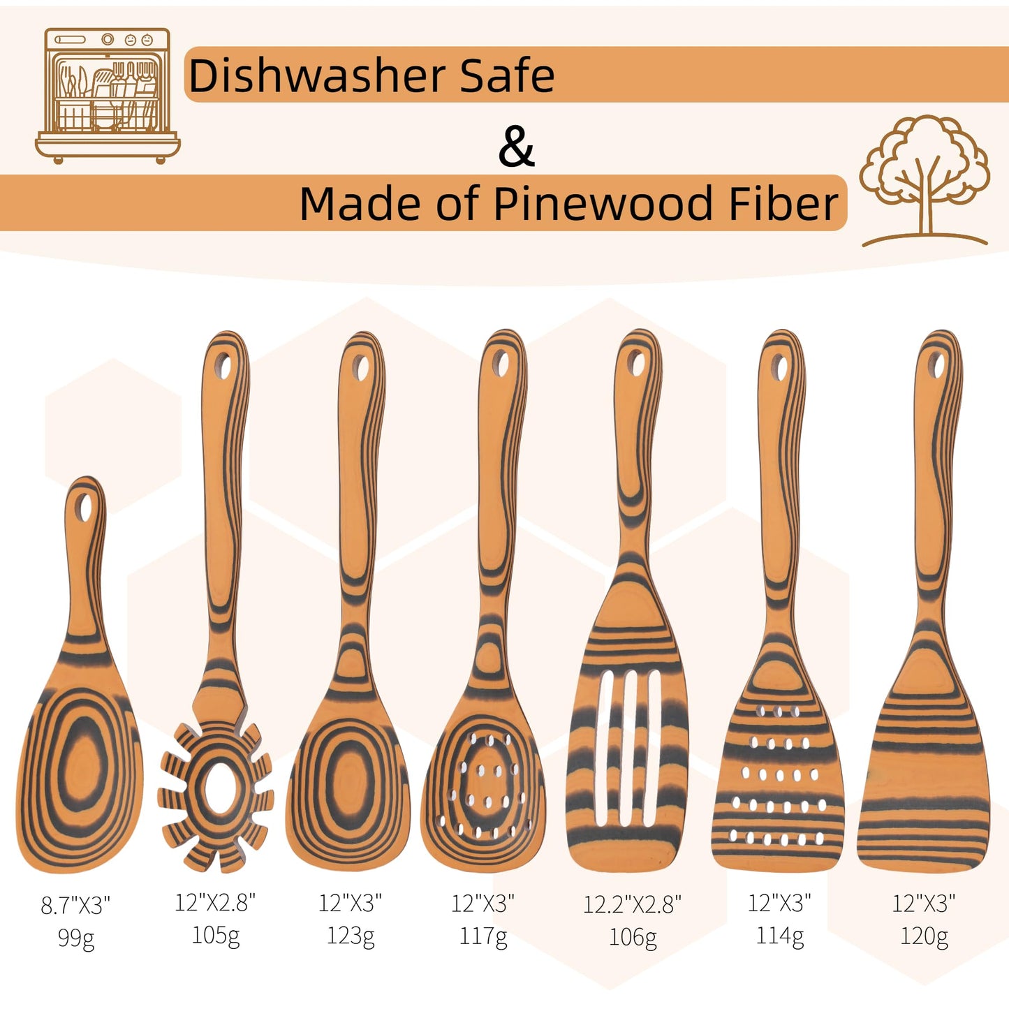 Dishwasher Safe & Maintenance Free Handcraft Wooden Cooking Spoon Set-Sturdy Wooden Spoons for Cooking, 7-Piece Wooden Kitchen Utensil Set for Nonstick Cookware, Heat Resistant