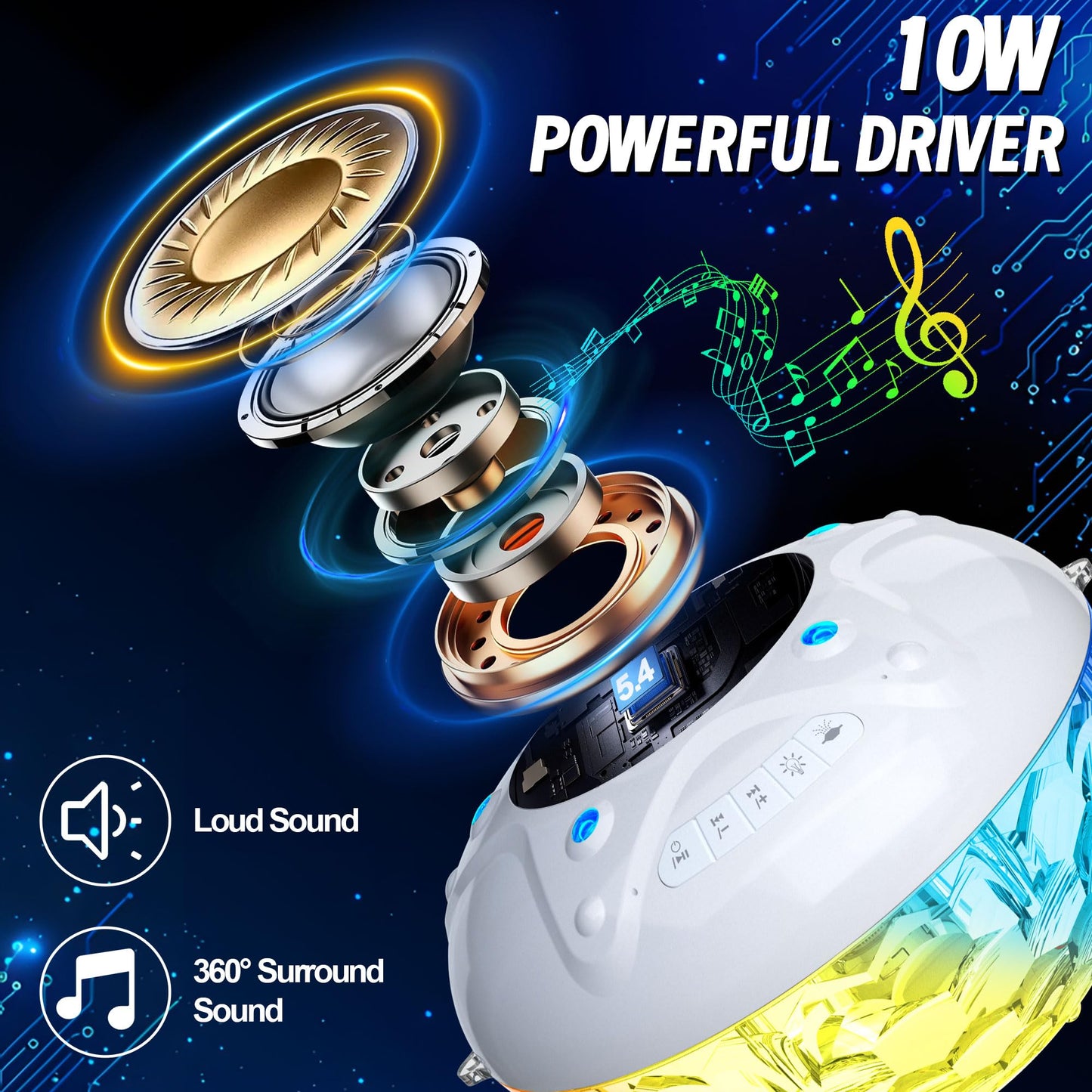 KingSom 3 in 1 Bluetooth Pool Speaker with Pool Fountain Light, 10000mAh Floating Pool Speaker, IP68 Waterproof Hot Tub Speakers, Loud Sound, BT5.4,24H Playtime Rechargeable pool Water Fountain, White