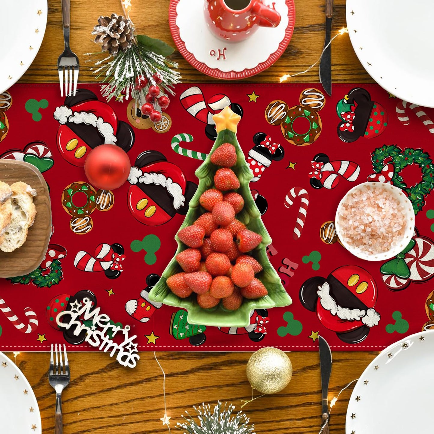 Christmas Table Runner Christmas Cartoon Mouse Table Cover New Year Winter Xmas Decor Red Christmas Decorations for Home Party