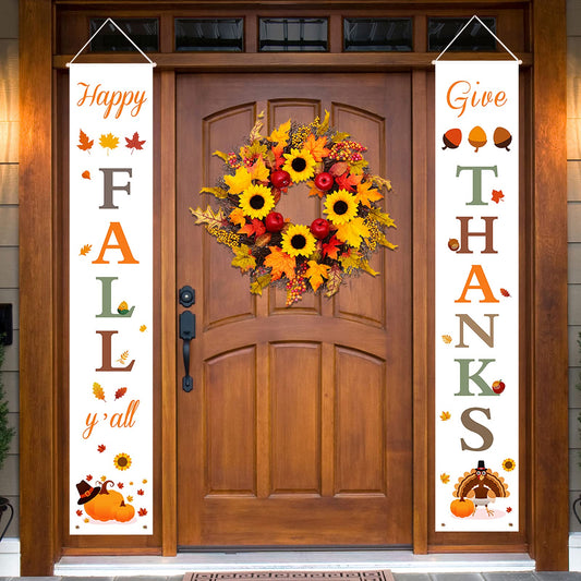DAZONGE Thansgiving Decorations for Home | Happy Fall & Give Thanks Porch Banners for Fall Thanksgiving Decorations Indoor and Outdoor | Fall Thanksgiving Porch Decor